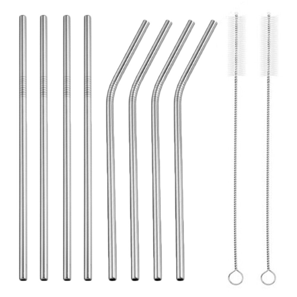 Metal Stainless Steel Drinking Straws  - Reusable - 10 Pce Set